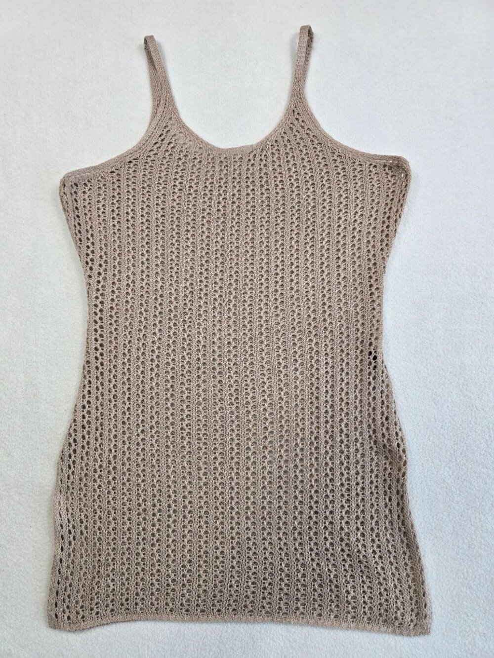 Crochet Knit S/M Beige Sleeveless Tunic Tank Top Boho